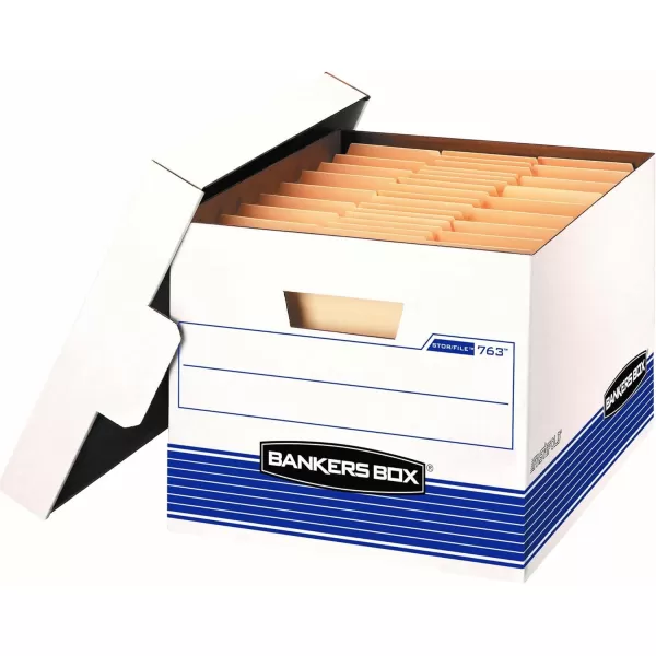 Bankers Box 12 Pack STORFILE MediumDuty File Storage Boxes FastFold String and Button Legal WhiteBlue12Pack