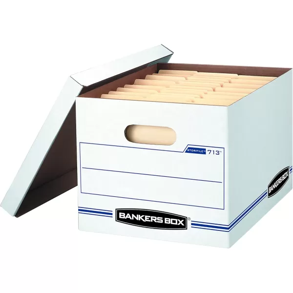 Bankers Box 12 Pack STORFILE MediumDuty File Storage Boxes FastFold String and Button Legal WhiteBlue12Pack