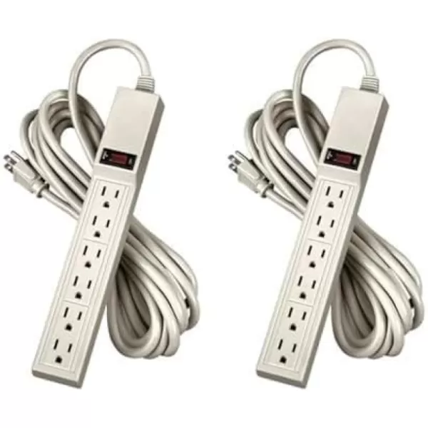 Fellowes 6Outlet OfficeHome Power Strip 15 Foot Cord  Wall Mountable 990261 Count Pack of 2