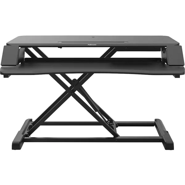 Fellowes Corsivo Height Adjustable Standing Desk Sit to Stand Gas Spring Riser Converter Tabletop Workstation Desk Riser 8091001Corsivo