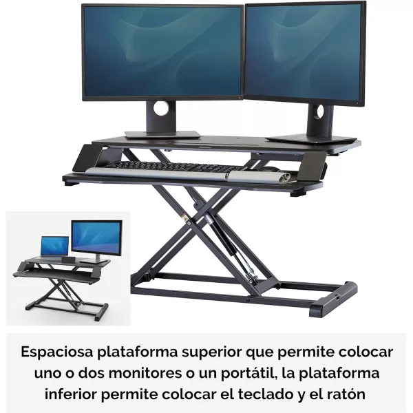 Fellowes Corsivo Height Adjustable Standing Desk Sit to Stand Gas Spring Riser Converter Tabletop Workstation Desk Riser 8091001Corsivo