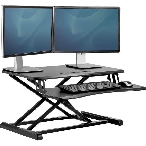 Fellowes Corsivo Height Adjustable Standing Desk Sit to Stand Gas Spring Riser Converter Tabletop Workstation Desk Riser 8091001Corsivo