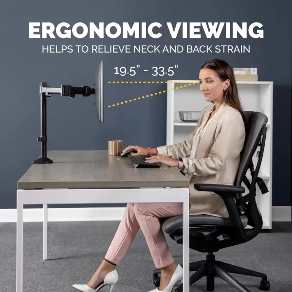 Fellowes Reflex Series Adjustable Monitor Arm for Desk Supports 32Inch Monitors Ergonomic Single Monitor Stand with VESA Mount Easy Setup with Grommet or Clamp 8502501BlackSingle