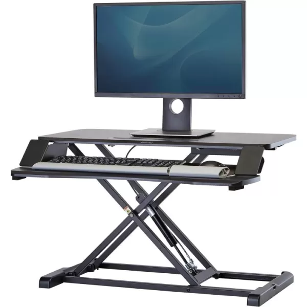 Fellowes Corsivo Height Adjustable Standing Desk Sit to Stand Gas Spring Riser Converter Tabletop Workstation Desk Riser 8091001Corsivo