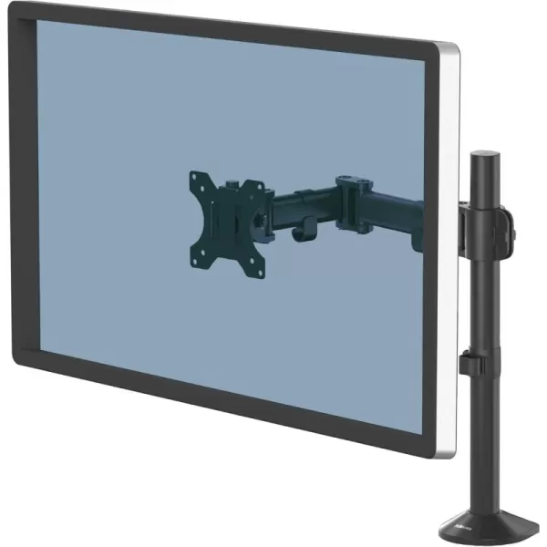 Fellowes Reflex Series Adjustable Monitor Arm for Desk Supports 32Inch Monitors Ergonomic Single Monitor Stand with VESA Mount Easy Setup with Grommet or Clamp 8502501BlackSingle