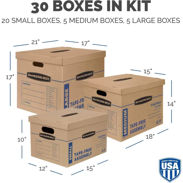 Bankers Box Classic Moving Box 12 Pack Kit Reinforced Handles TapeFree Assembly Box with Lid 8 Small and 4 Medium Boxes 7716401Assorted Kit