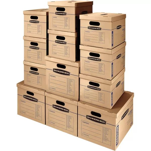 Bankers Box Classic Moving Box 12 Pack Kit Reinforced Handles TapeFree Assembly Box with Lid 8 Small and 4 Medium Boxes 7716401Assorted Kit