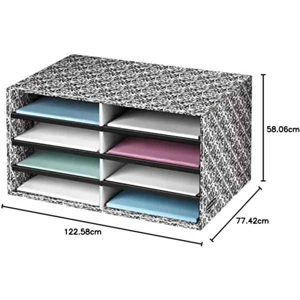 Bankers Box Decorative Eight Compartment Literature Sorter Letter BlackWhite Brocade 6170301Brocade