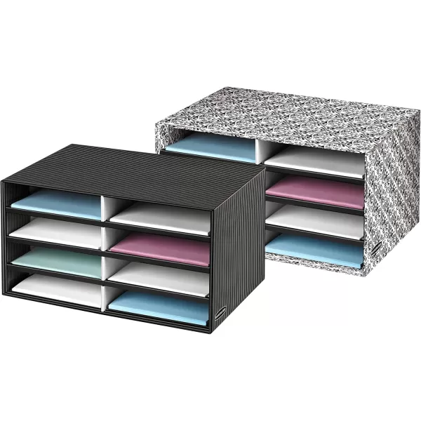 Bankers Box Decorative Eight Compartment Literature Sorter Letter BlackWhite Brocade 6170301Brocade