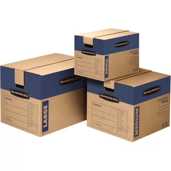 Bankers Box Large Prime Moving Box 6 Pack Reinforced Handles TapeFree Assembly Attached Lid 18in x 18in x 24in 0062904Small