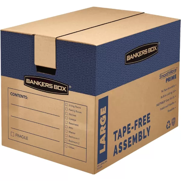 Bankers Box Large Prime Moving Box 6 Pack Reinforced Handles TapeFree Assembly Attached Lid 18in x 18in x 24in 0062904Small