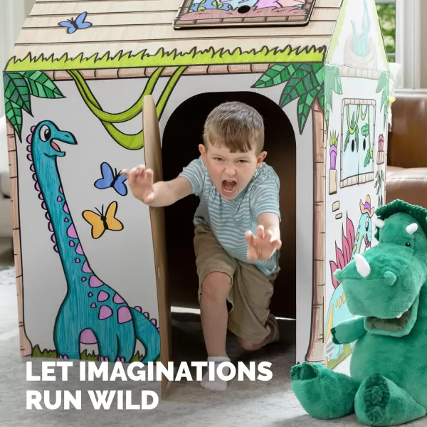 Bankers Box at Play Color in Dinosaur Playhouse Cardboard Playhouse and Life Size Craft Activity for Kids and Families