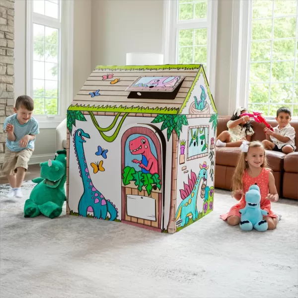 Bankers Box at Play Color in Dinosaur Playhouse Cardboard Playhouse and Life Size Craft Activity for Kids and Families