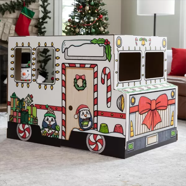 Bankers Box at Play Color in Holiday Truck Cardboard Playhouse and Life Size Craft Activity for Kids and Families