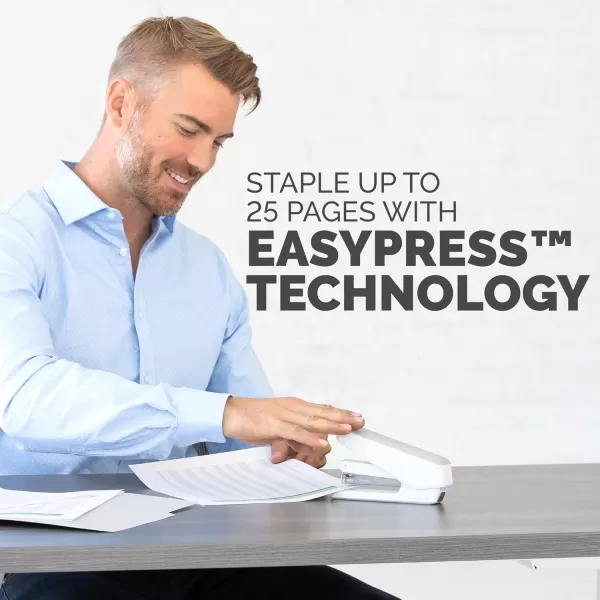 Fellowes LX850 EasyPress Office Stapler Full Strip Effortless OneTouch Stapler for Classroom Home and Office Holds Full Strip of Staples 25 Sheet Capacity WhiteWhite