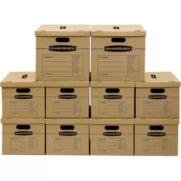 Bankers Box Classic Moving Box 12 Pack Kit Reinforced Handles TapeFree Assembly Box with Lid 8 Small and 4 Medium Boxes 7716401Assorted Kit