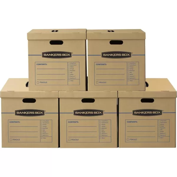 Bankers Box Large Classic Moving Box 5 Pack Reinforced Handles TapeFree Assembly Box with Lid 21in x 17in x 17in 8818201