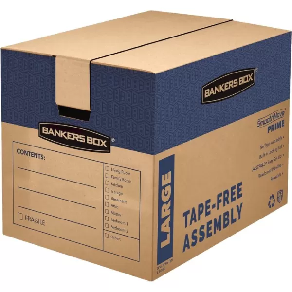 Bankers Box Large Prime Moving Box 6 Pack Reinforced Handles TapeFree Assembly Attached Lid 18in x 18in x 24in 0062904Large