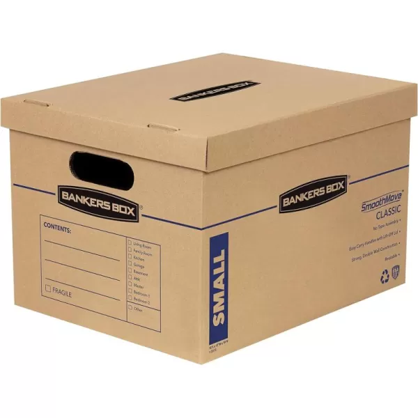 Bankers Box Small Classic Moving Box 10 Pack Reinforced Handles TapeFree Assembly Box with Lid 15in x 12in x 10in 7714203