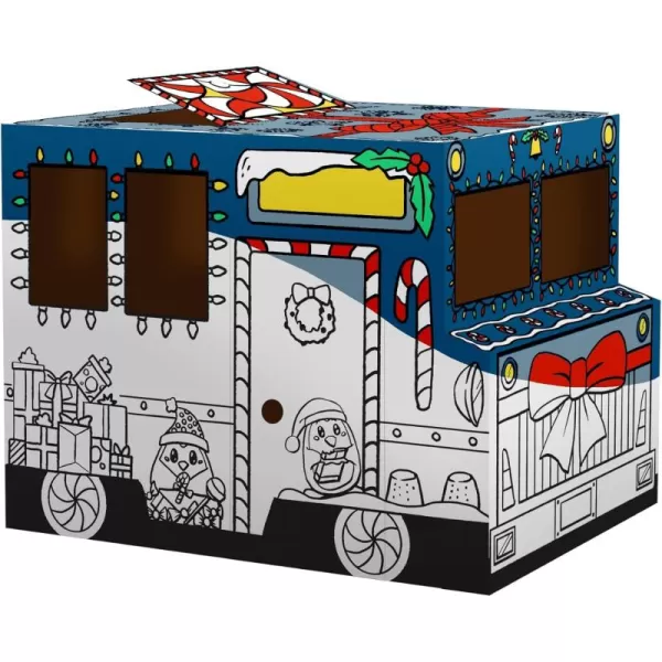 Bankers Box at Play Color in Holiday Truck Cardboard Playhouse and Life Size Craft Activity for Kids and Families