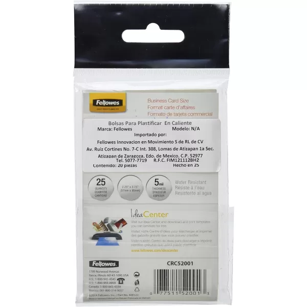 Fellowes 5mm Business Laminating Pouches 25 Pack 5200125 pack