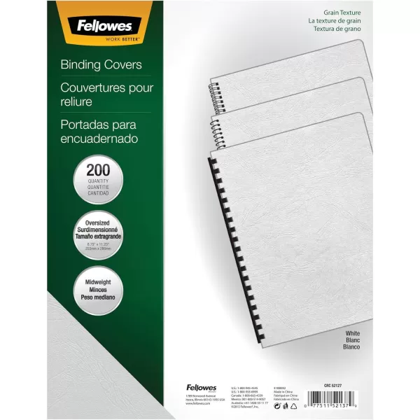 Fellowes Classic Presentation Cover 1114 Inch x 834 Inch 200 Per Pack White 52137