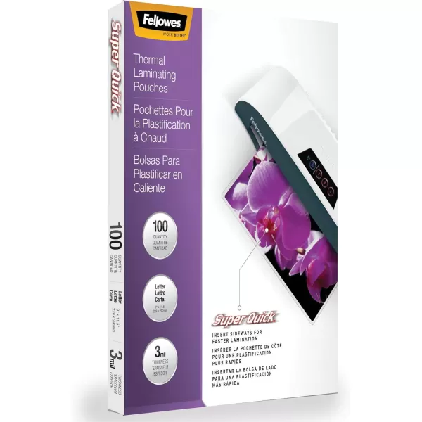 Fellowes Glossy SuperQuick Laminating Pouches Letter Size 100 Per Pack 5245801