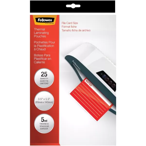 Fellowes Hot Laminating Pouches File Card Size 5 mil 25 Pack 5200825 Pack