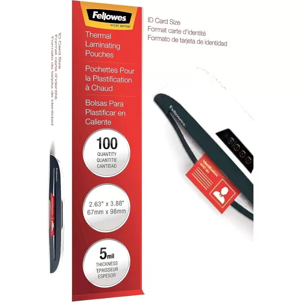 Fellowes Hot Laminating Pouches ID Tag Not Punched 5 mil 100 Pack 520155mil100pk