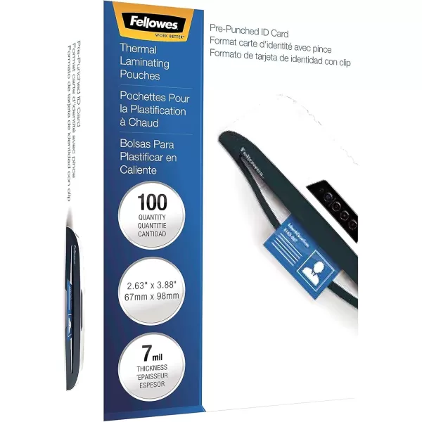 Fellowes Hot Laminating Pouches ID Tag Not Punched 5 mil 100 Pack 52015Glossy 7mil100pk