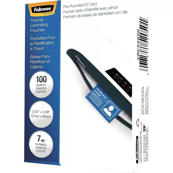 Fellowes Hot Laminating Pouches ID Tag Not Punched 5 mil 100 Pack 52015Glossy 7mil100pk