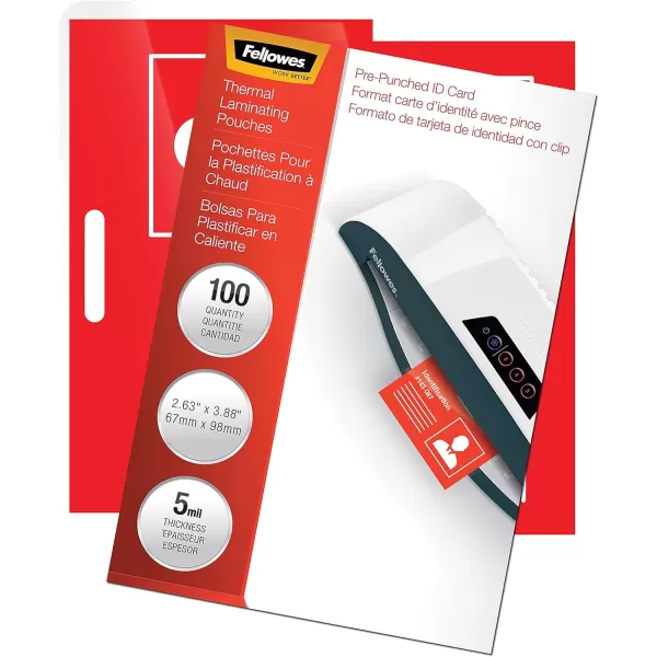 Fellowes Hot Laminating Pouches ID Tag Not Punched 5 mil 25 Pack 52007100Pack