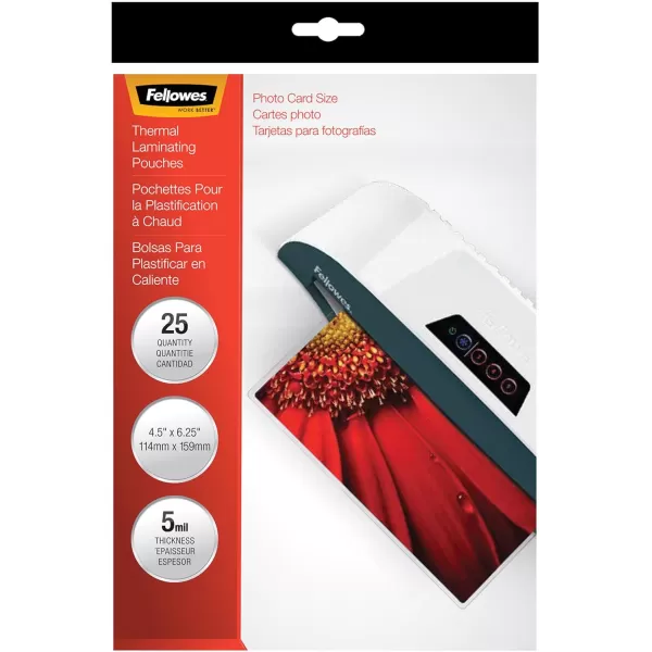 Fellowes Laminating Photo Pouches 4 x 6 Inches 3 mil 25 Pack 352520125 Pack