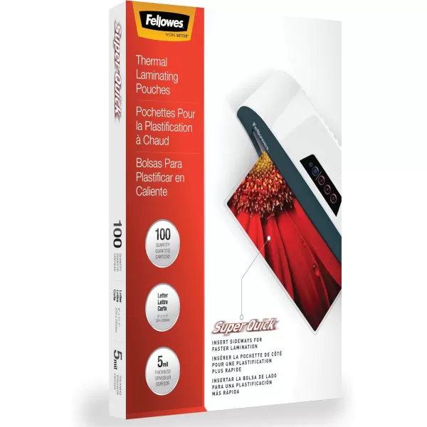 Fellowes Laminating Pouches Thermal SuperQuick 115quotH x 9quotW Size 5 Mil 100 Pack 5223001