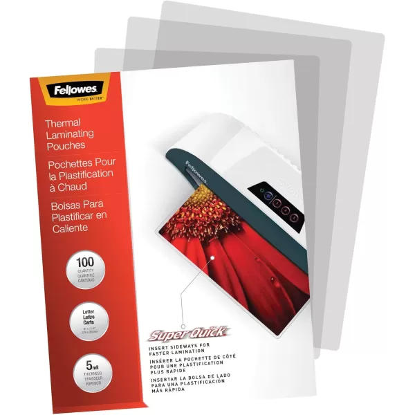 Fellowes Laminating Pouches Thermal SuperQuick 115quotH x 9quotW Size 5 Mil 100 Pack 5223001