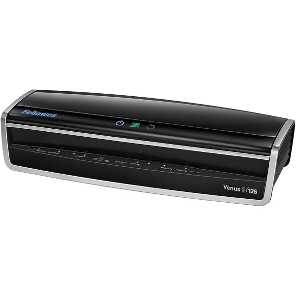 Fellowes Laminator Venus 2 125 Rapid 3060 Second Warmup Laminating Machine with Laminating Pouches Kit 5734801 Black Silver 51quot x 213quot x 82quotFastest