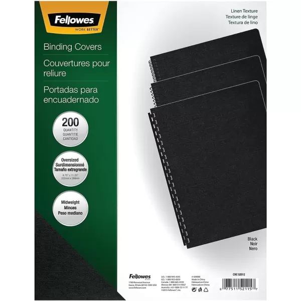 Fellowes Linen Presentation Covers 1114 Inch x 834 Inch Navy 200 per Pack 52113Black