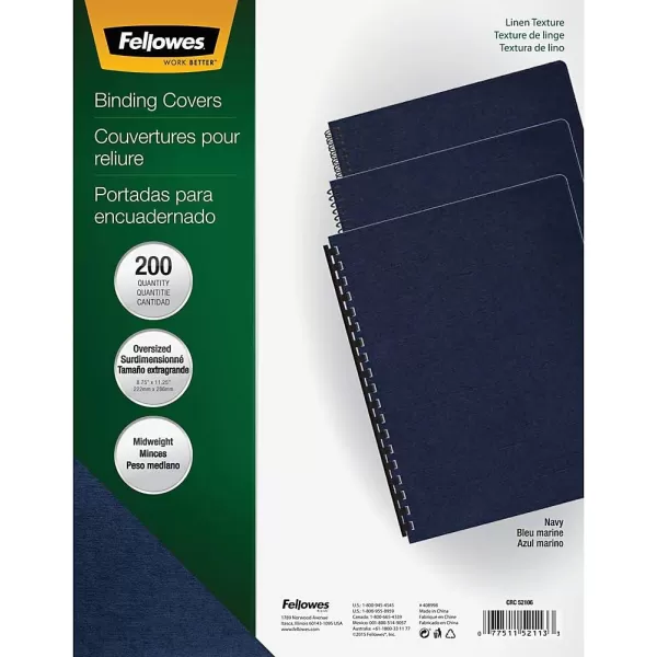 Fellowes Linen Presentation Covers 1114 Inch x 834 Inch Navy 200 per Pack 52113Navy