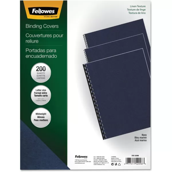 Fellowes Linen Presentation Covers Letter Navy 200 pack 52098Navy  200Pk