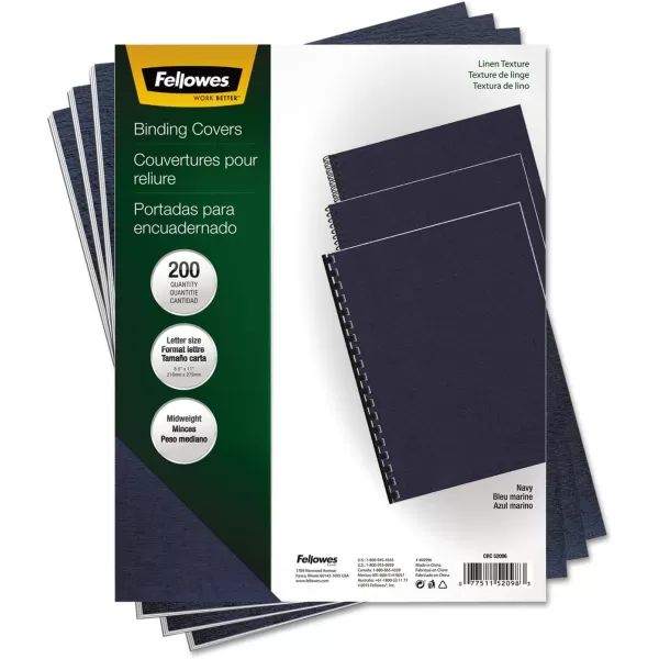 Fellowes Linen Presentation Covers Letter Navy 200 pack 52098Navy  200Pk