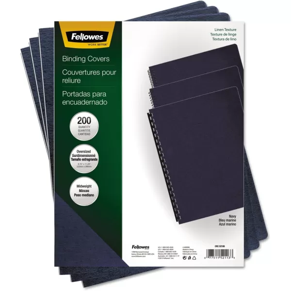 Fellowes Linen Presentation Covers Letter Navy 200 pack 52098Navy  200Pk