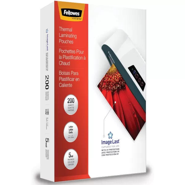 Fellowes Thermal Laminating Pouches ImageLast Jam Free Letter Size 5 Mil 200 Pack 5245301