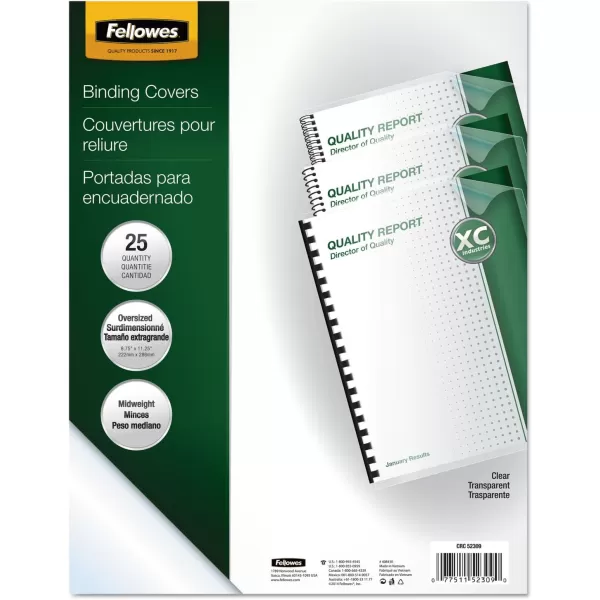 Fellowes Transparent PVC Binding Covers Oversize 25 per Pack 5230925 Pack