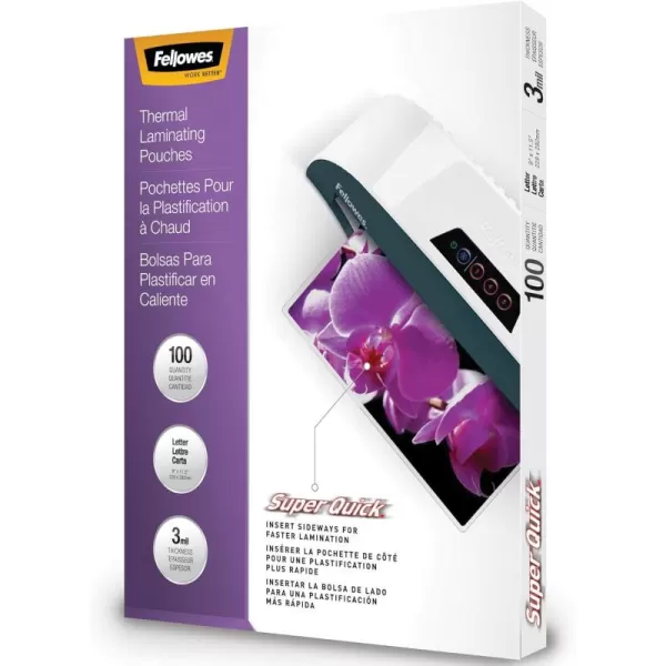 Fellowes Glossy SuperQuick Laminating Pouches Letter Size 100 Per Pack 5245801