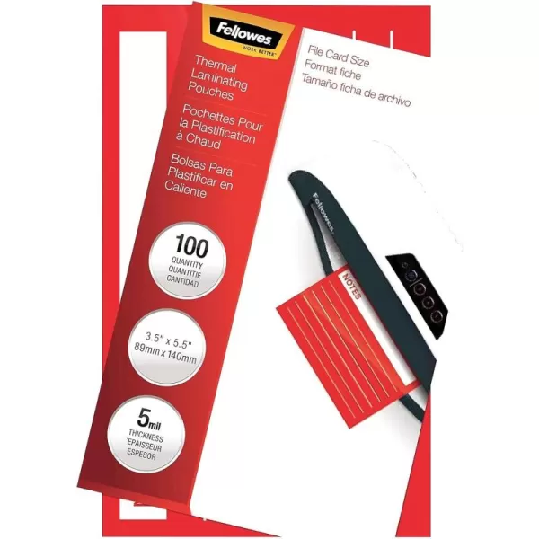 Fellowes Hot Laminating Pouches File Card Size 5 mil 25 Pack 52008100 Pack