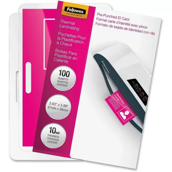 Fellowes Hot Laminating Pouches ID Tag Not Punched 5 mil 100 Pack 5201510mil100pk