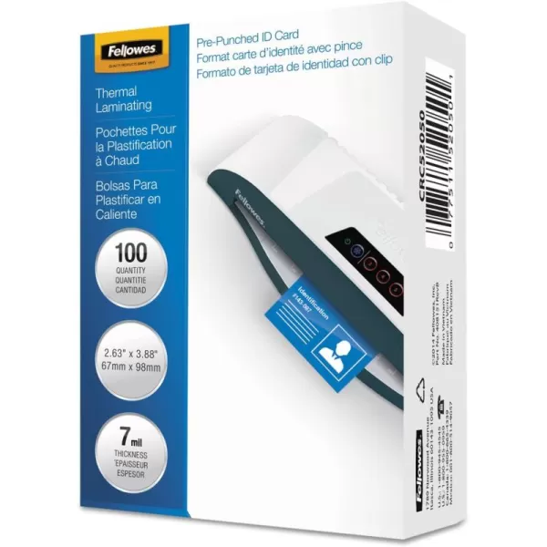 Fellowes Hot Laminating Pouches ID Tag Not Punched 5 mil 100 Pack 52015Glossy 7mil100pk