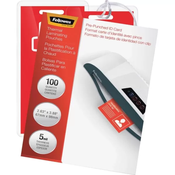 Fellowes Hot Laminating Pouches ID Tag Not Punched 5 mil 25 Pack 52007100Pack