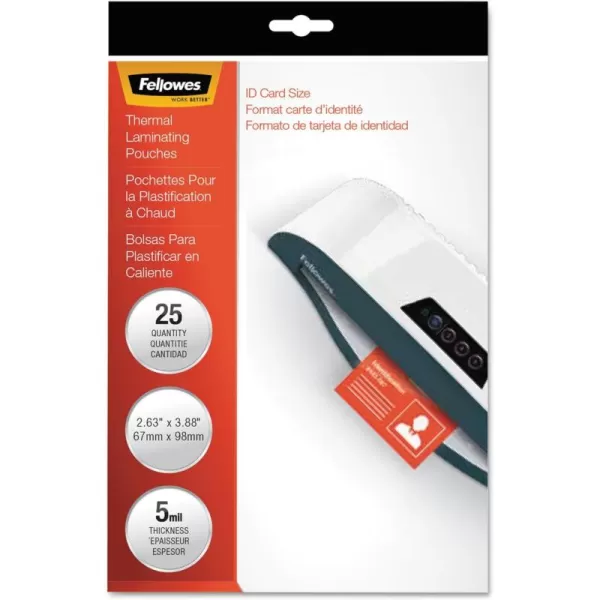 Fellowes Hot Laminating Pouches ID Tag Not Punched 5 mil 25 Pack 5200725Pack