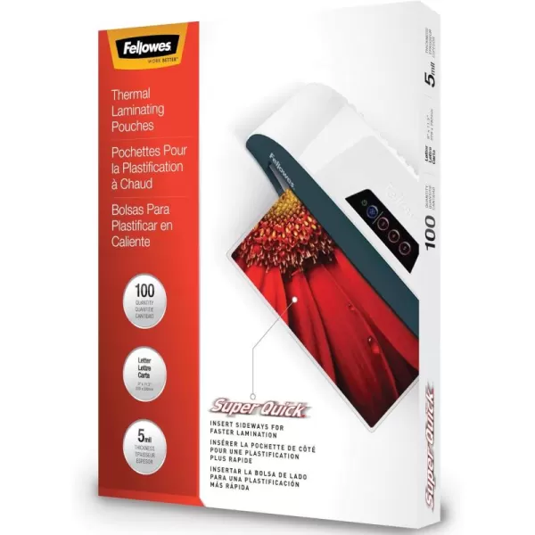 Fellowes Laminating Pouches Thermal SuperQuick 115quotH x 9quotW Size 5 Mil 100 Pack 5223001